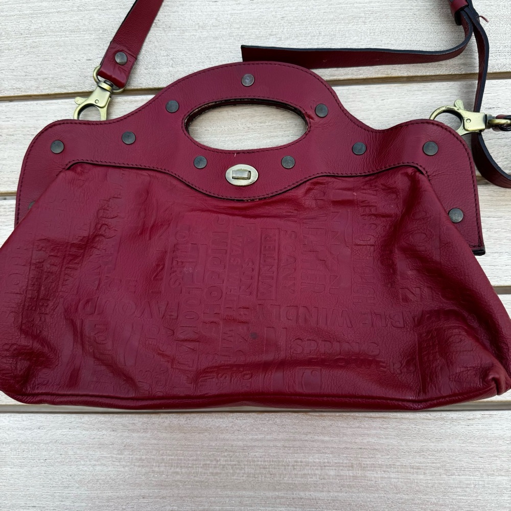 NANNINI handbag leather brick red Studded Purse crossbody made in Italy embossed